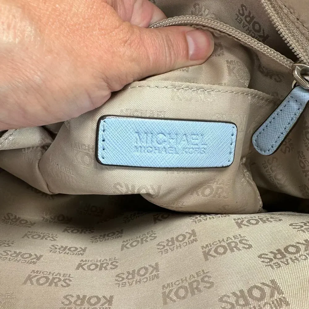 Michael Kors Blue Leather Tote with Front Pocket for Credit Cards